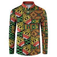 Men's button-front sweatshirt with tribal geometric kanga print, red collar