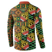 Men's button-front sweatshirt with tribal geometric kanga print, full back view