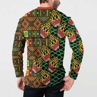 Men's button-front sweatshirt with tribal geometric kanga print, back view