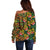 African Tribal Geometric Mixed Kanga Pattern Off Shoulder Sweater