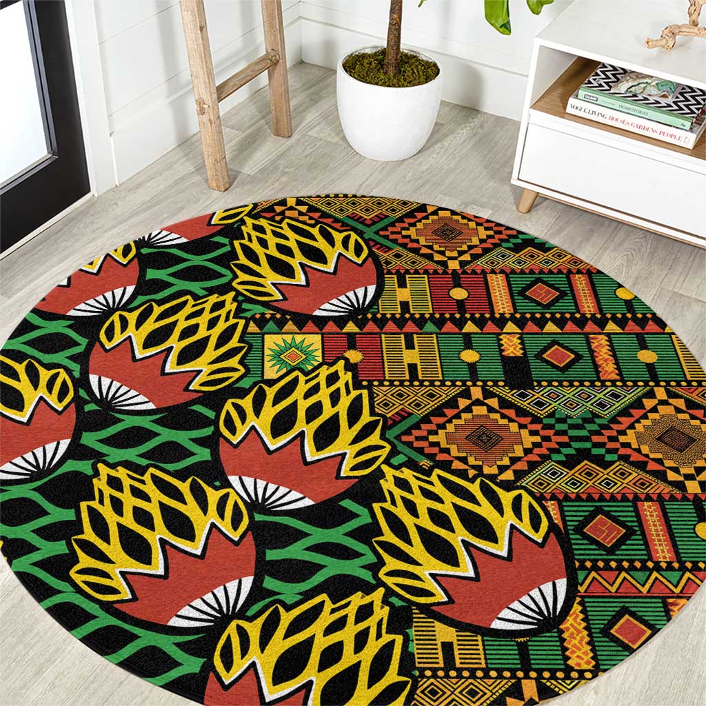 African Tribal Geometric Mixed Kanga Pattern Round Carpet - Wonder Print Shop