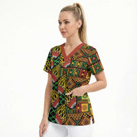 African Tribal Geometric Mixed Kanga Pattern Scrub Top