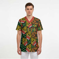 African Tribal Geometric Mixed Kanga Pattern Scrub Top