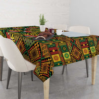 African tribal geometric kanga tablecloth with vivid green, yellow, and red pattern