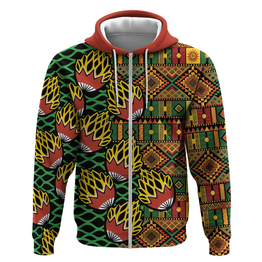 African Tribal Geometric Mixed Kanga Pattern Zip Hoodie - Wonder Print Shop