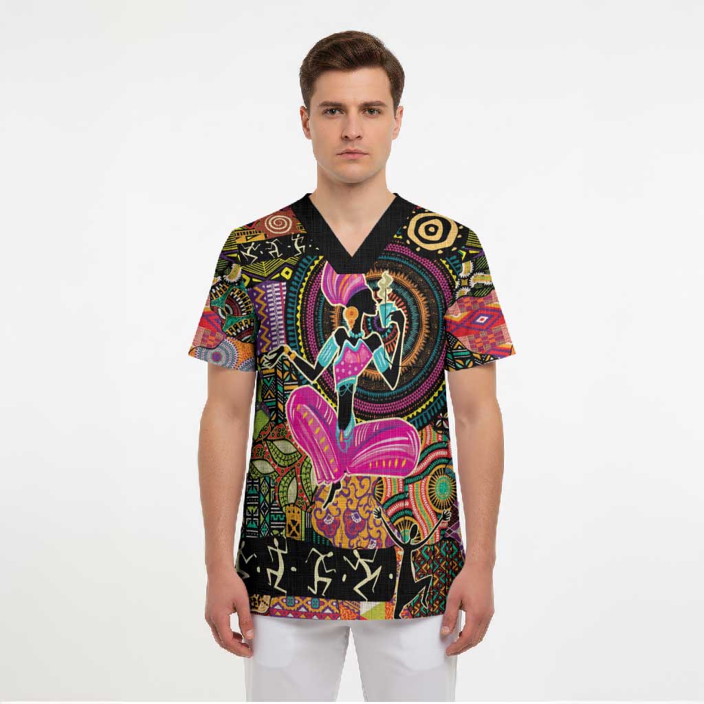 African Women Ethnic Motifs Scrub Top