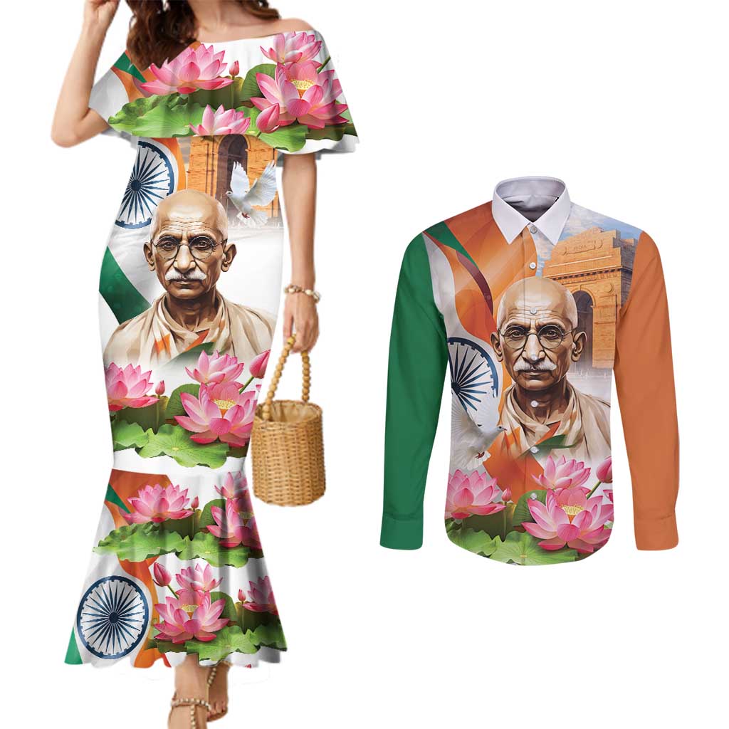 India Gandhi Martyr's Day Couples Matching Mermaid Dress and Long Sleeve Button Shirt Shaheed Diwas Ashoka Chakra