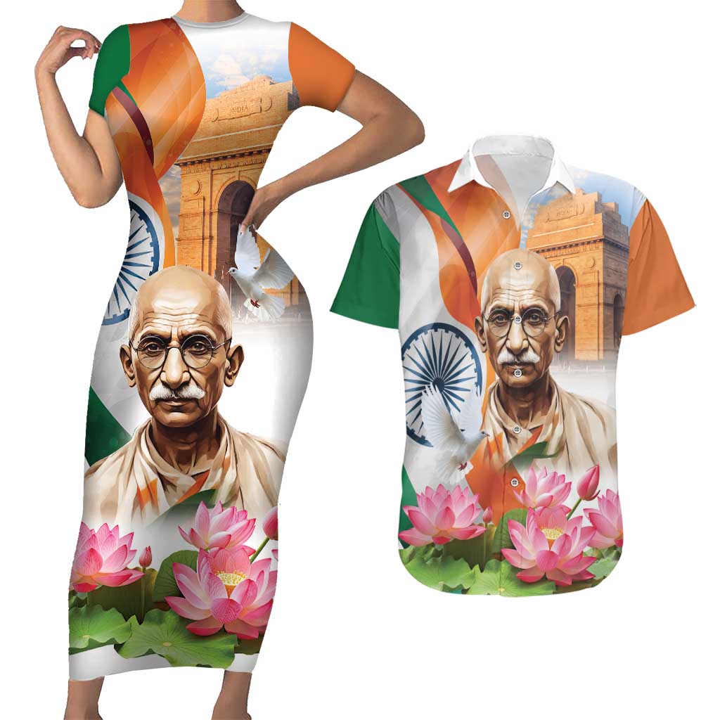 India Gandhi Martyr's Day Couples Matching Short Sleeve Bodycon Dress and Hawaiian Shirt Shaheed Diwas Ashoka Chakra