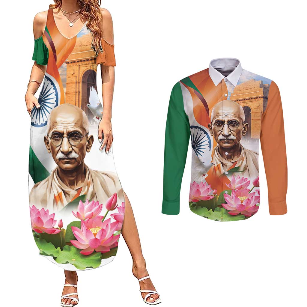 India Gandhi Martyr's Day Couples Matching Summer Maxi Dress and Long Sleeve Button Shirt Shaheed Diwas Ashoka Chakra