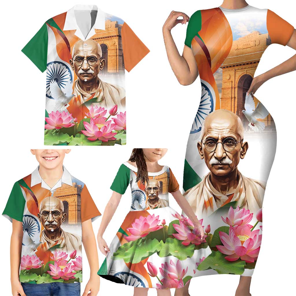 India Gandhi Martyr's Day Family Matching Short Sleeve Bodycon Dress and Hawaiian Shirt Shaheed Diwas Ashoka Chakra - Wonder Print Shop