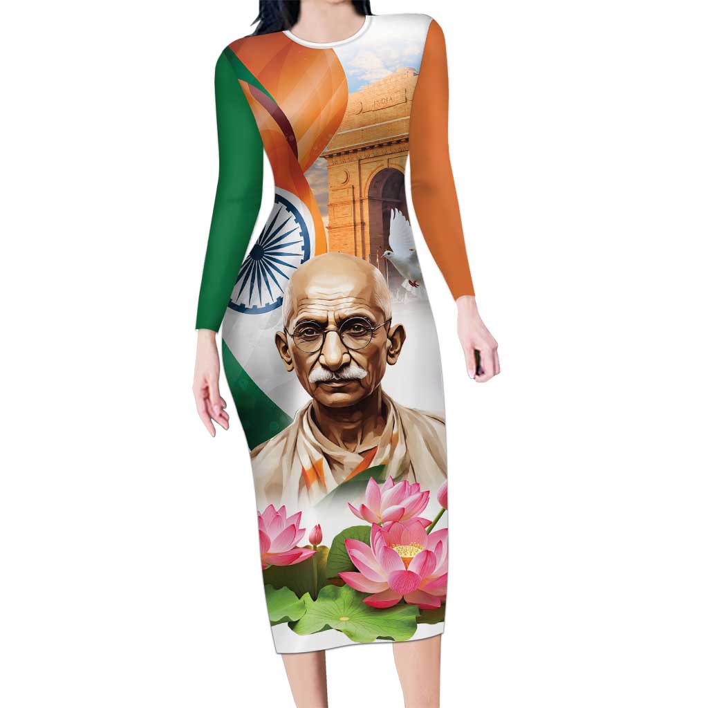 India Gandhi Martyr's Day Long Sleeve Bodycon Dress Shaheed Diwas Ashoka Chakra - Wonder Print Shop