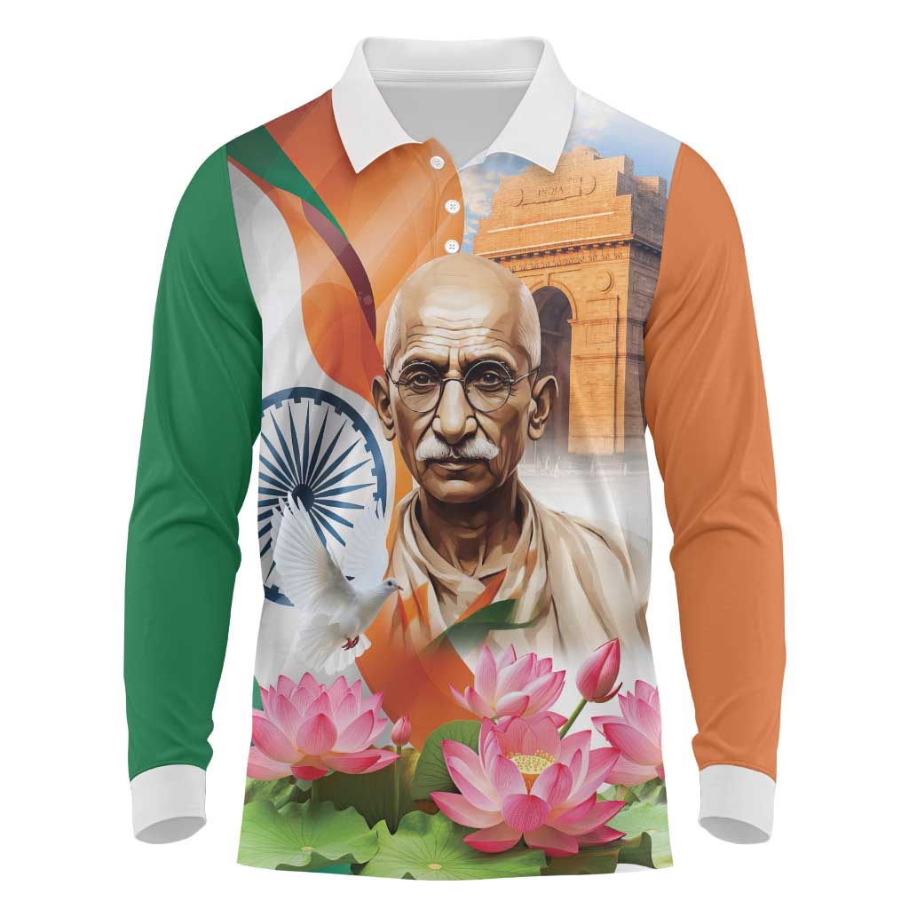 India Gandhi Martyr's Day Long Sleeve Polo Shirt Shaheed Diwas Ashoka Chakra - Wonder Print Shop