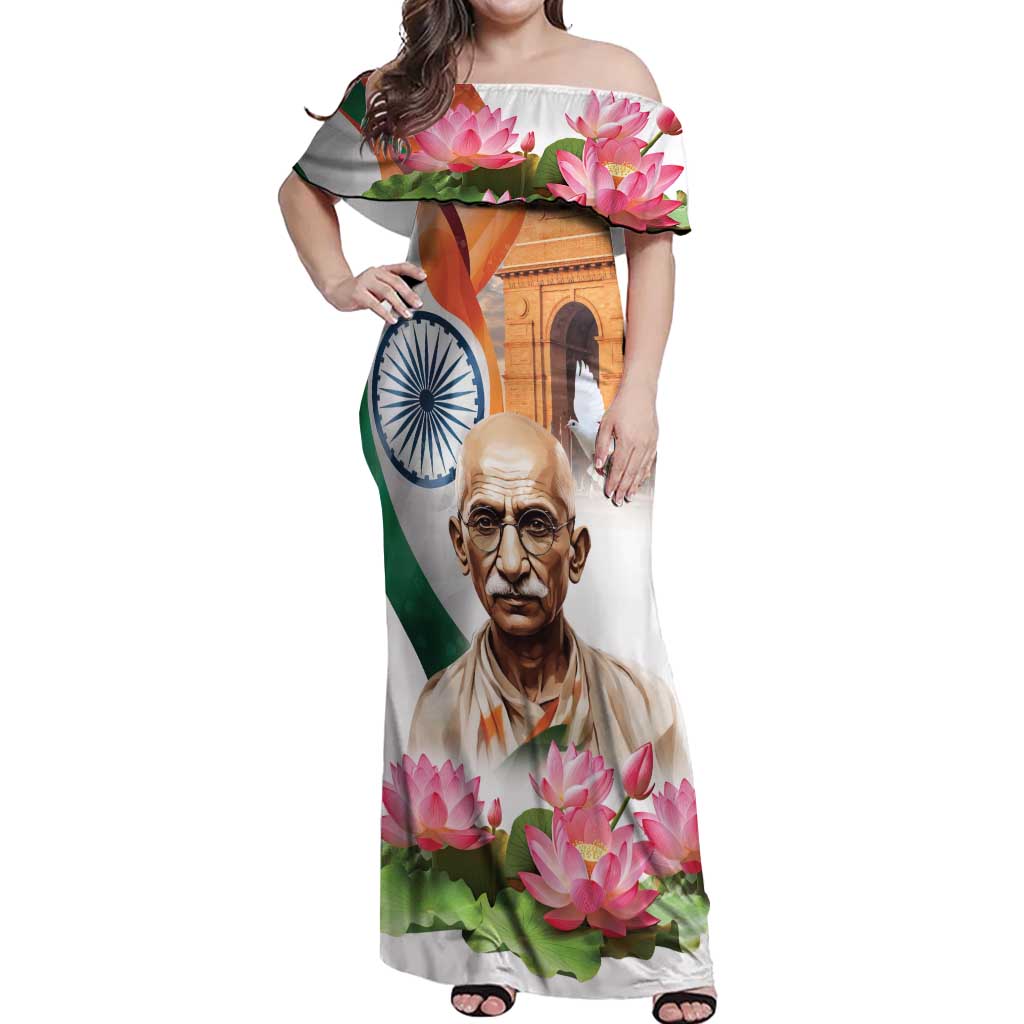 India Gandhi Martyr's Day Off Shoulder Maxi Dress Shaheed Diwas Ashoka Chakra - Wonder Print Shop