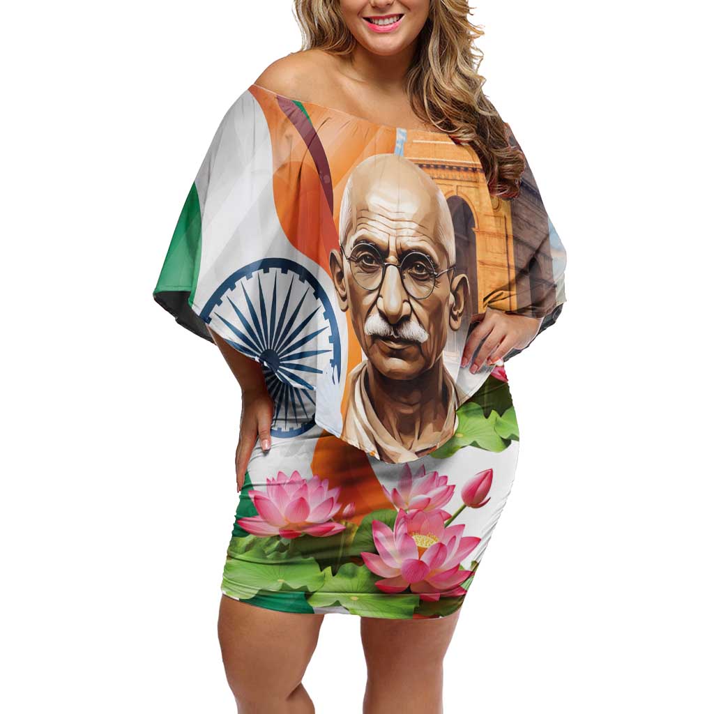 India Gandhi Martyr's Day Off Shoulder Short Dress Shaheed Diwas Ashoka Chakra - Wonder Print Shop