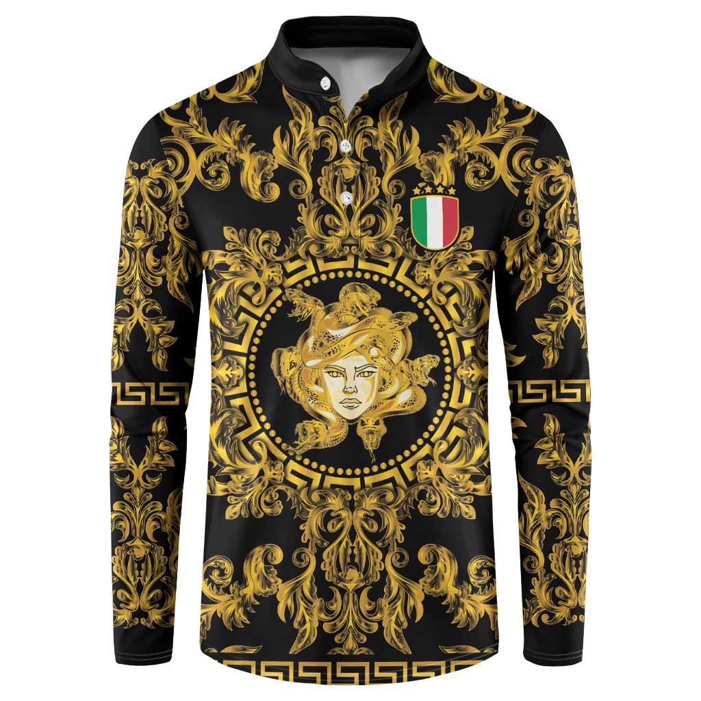 World Football 2026 Italy Custom Button Sweatshirt Black Gold Baroque Medusa Edition - Wonder Print Shop