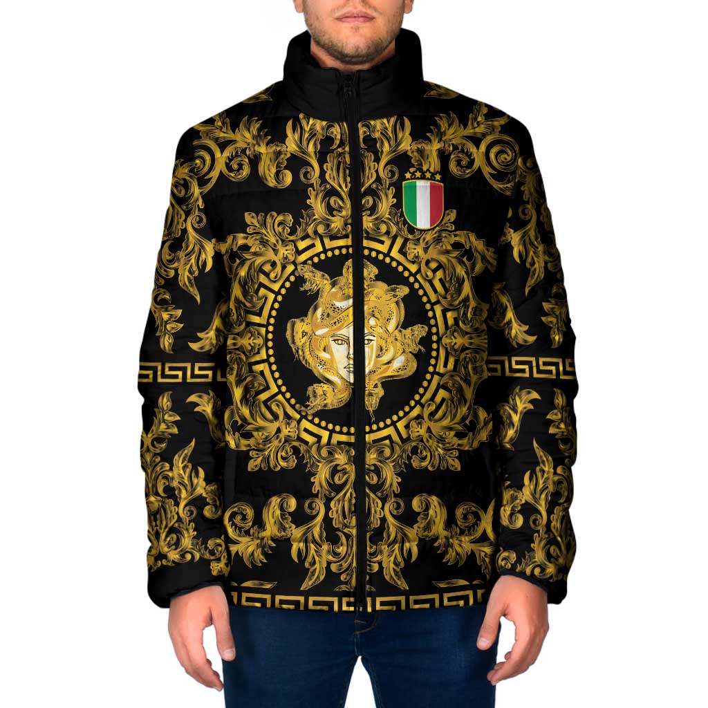 World Football 2026 Italy Custom Padded Jacket Black Gold Baroque Medusa Edition - Wonder Print Shop