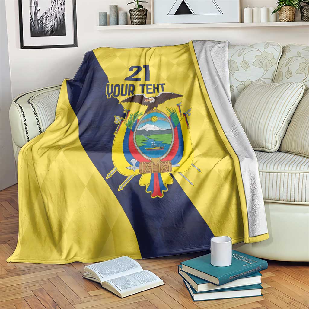 Gold and navy throw blanket with 21 and Your Tent crest graphic