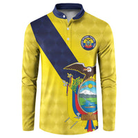 Gold and navy button long-sleeve sweatshirt with crest and Ecuador graphic