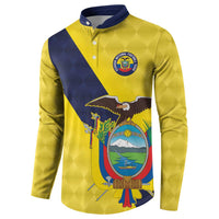 Gold and navy button long-sleeve sweatshirt with crest and diagonal stripe