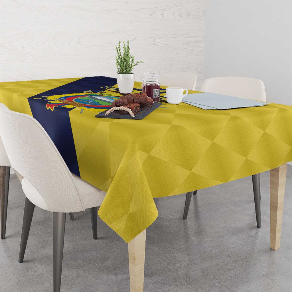 Ecuador La Tricolor Custom Tablecloth Gold and Navy Blue Motif