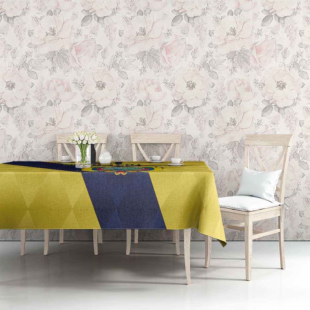 Ecuador La Tricolor Custom Tablecloth Gold and Navy Blue Motif
