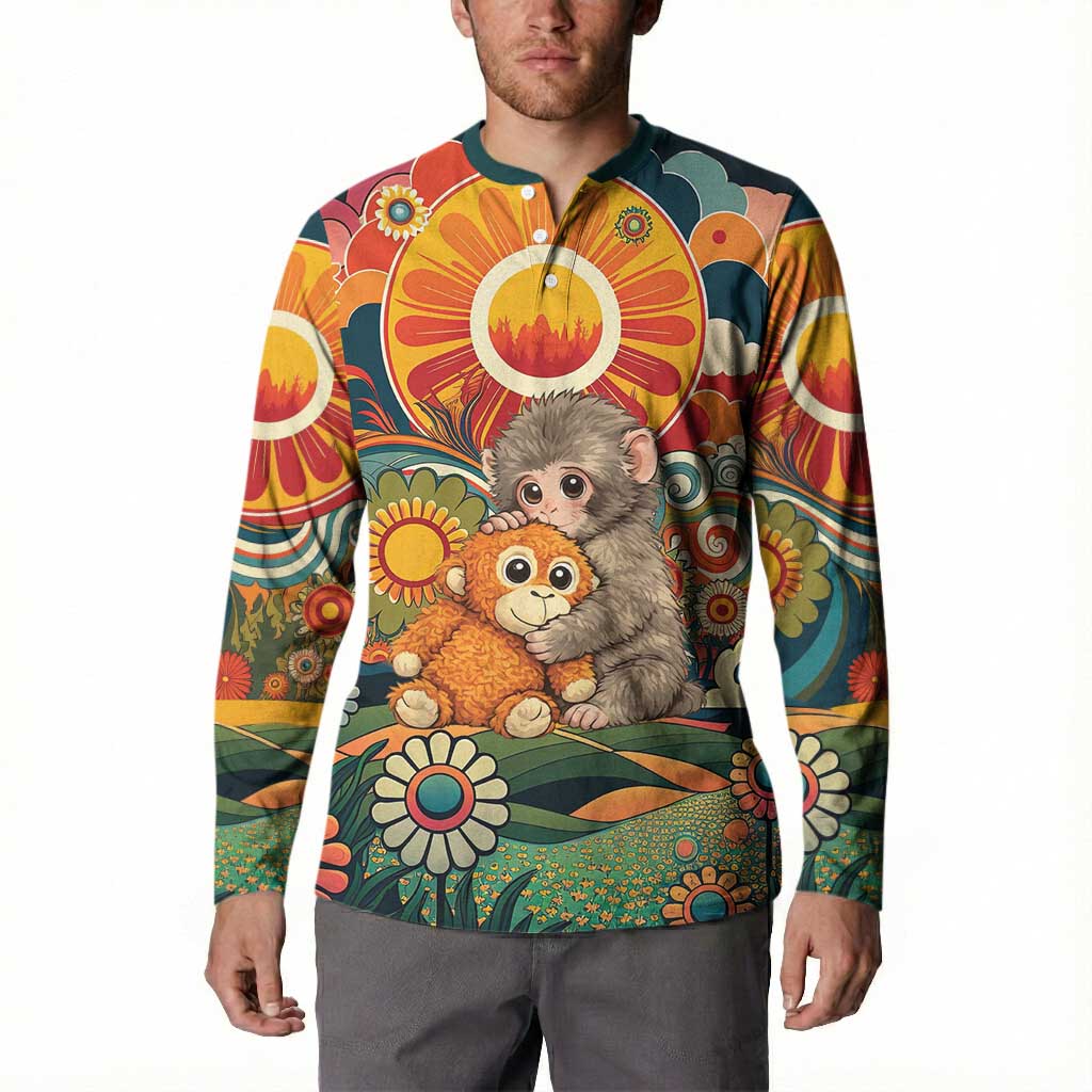 Baby Monkey Punch Button Sweatshirt Retro 70S Hippie Style Groovy Spring