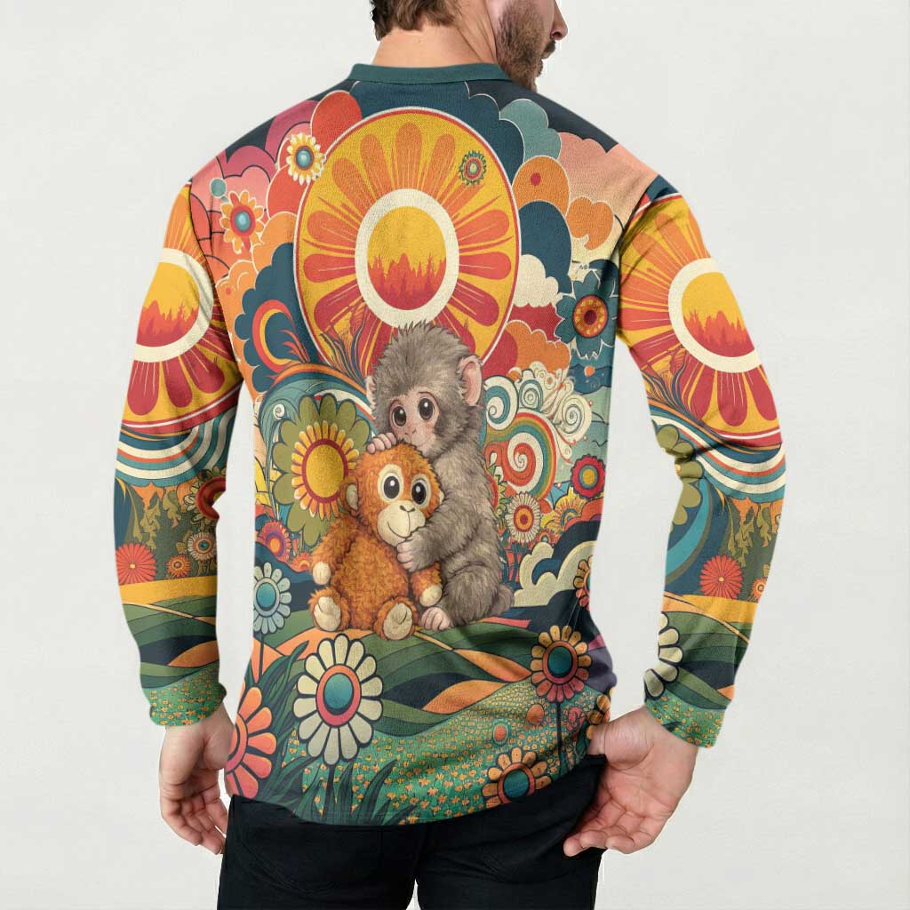 Baby Monkey Punch Button Sweatshirt Retro 70S Hippie Style Groovy Spring