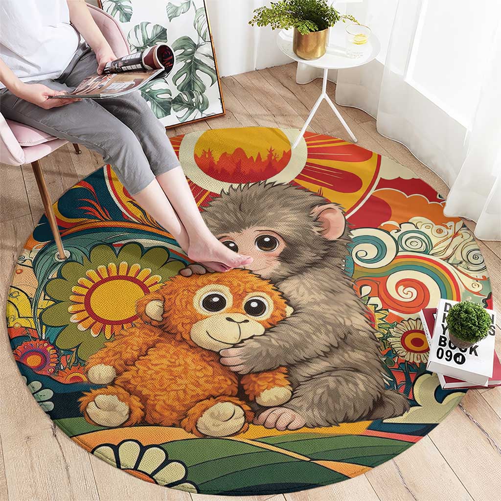 Baby Monkey Punch Round Carpet Retro 70S Hippie Style Groovy Spring
