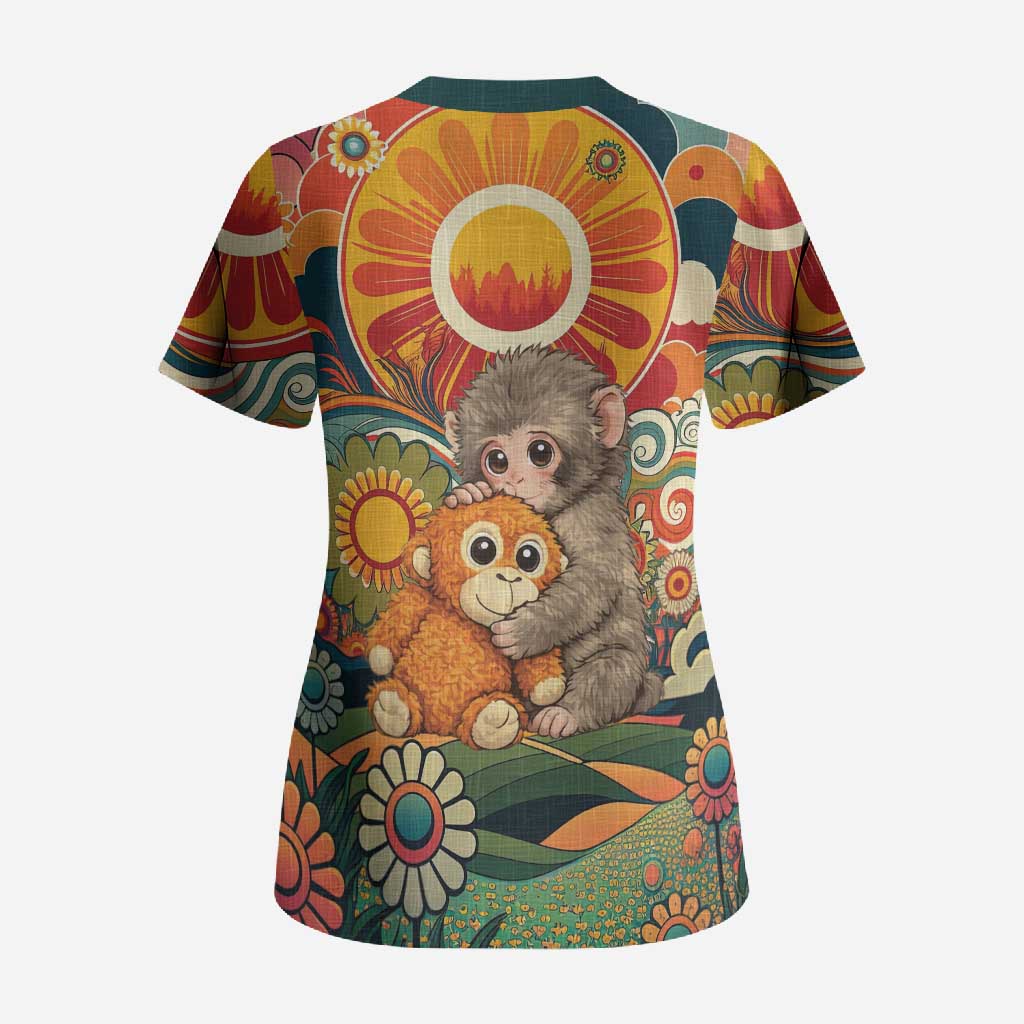 Baby Monkey Punch Scrub Top Retro 70S Hippie Style Groovy Spring