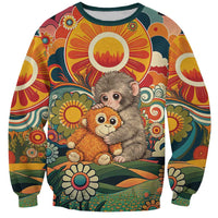 Baby Monkey Punch Sweatshirt Retro 70S Hippie Style Groovy Spring
