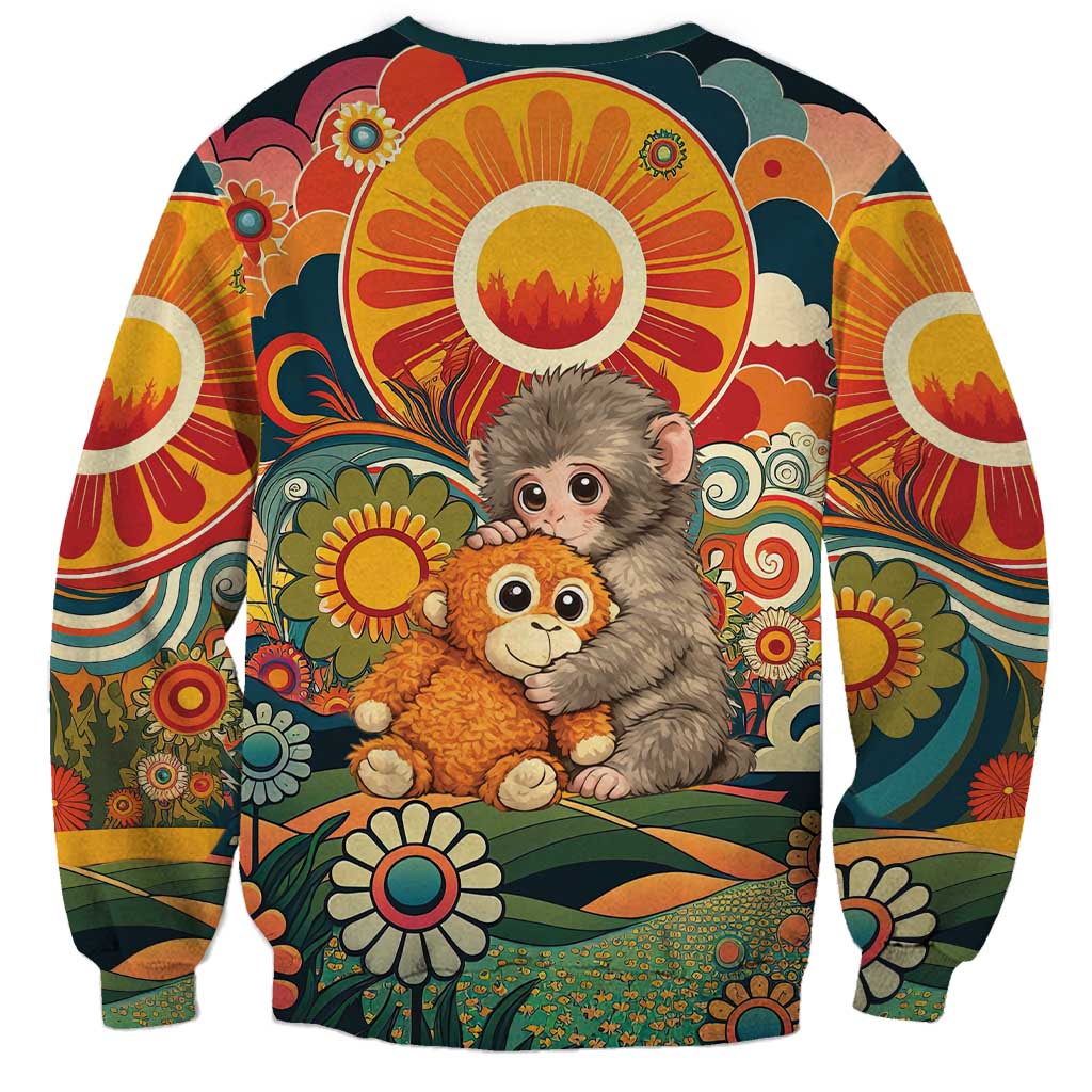 Baby Monkey Punch Sweatshirt Retro 70S Hippie Style Groovy Spring