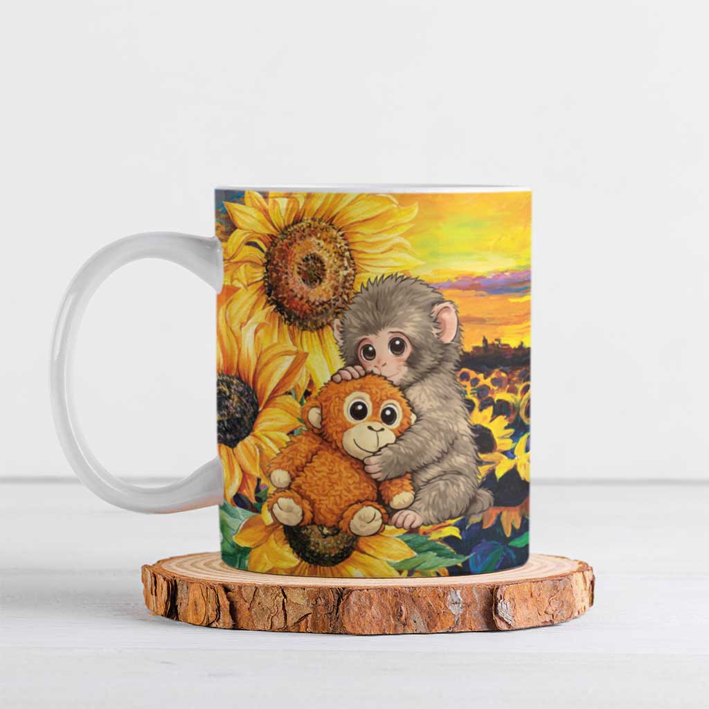 Baby Monkey Punch Personalized Ceramic Mug Sunflower Field Oil Painting Style