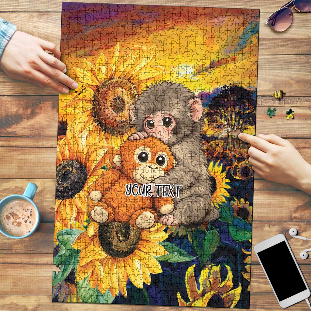 Baby Monkey Punch Personalized Puzzle Sunflower Field Oil Painting Style