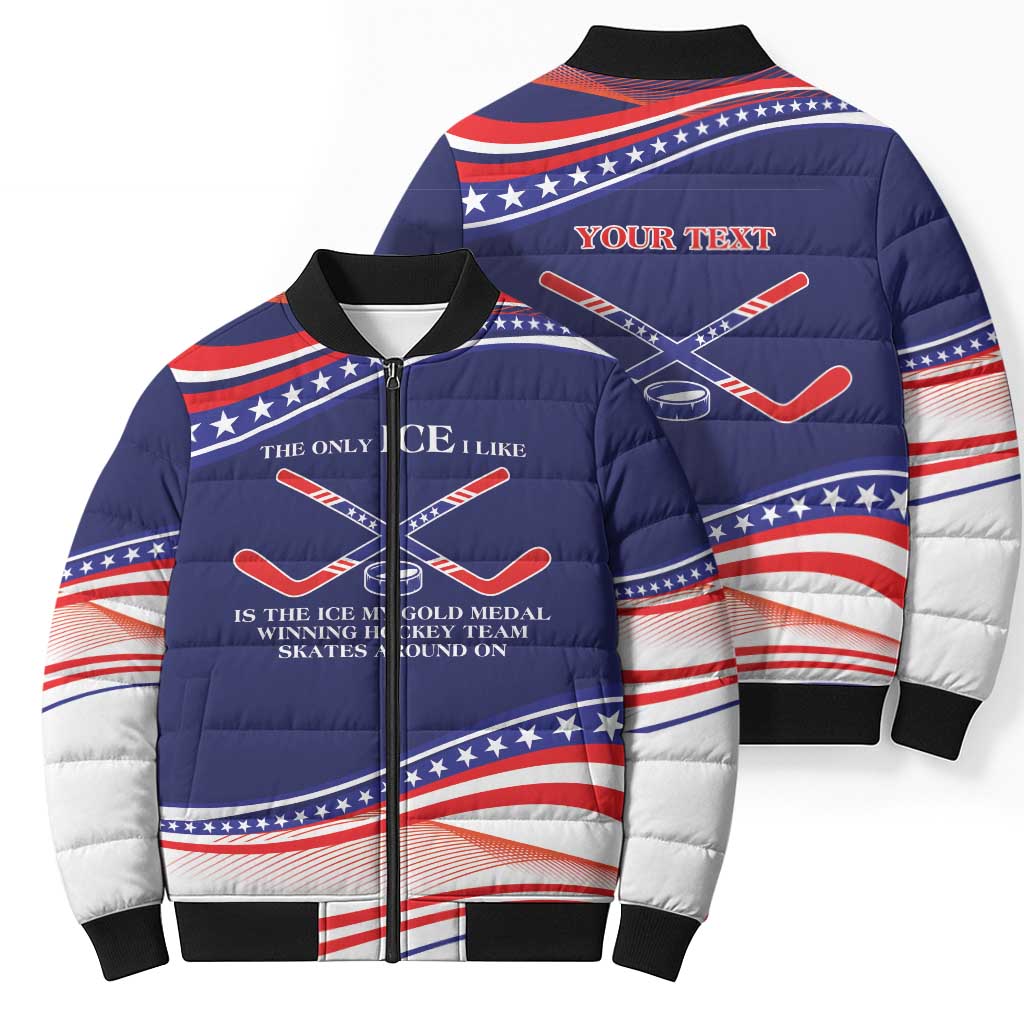 My Gold Medal Winning Hockey Team Personalized Bomber Puffer Jacket Blue Style