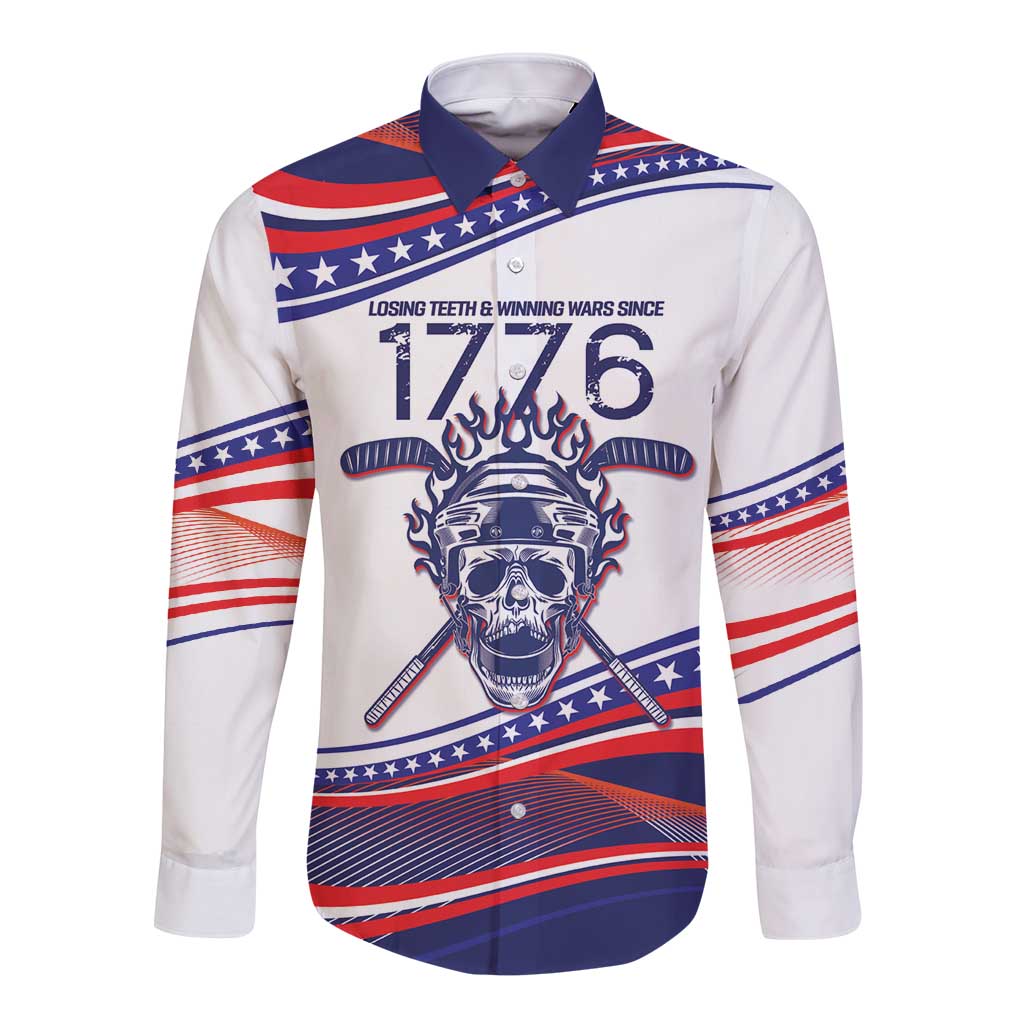 United States Hockey Personalized Long Sleeve Button Shirt Losing Teeth Winning Wars Since 1776 White Style
