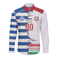 Custom Greece Italy Cultural Half Flag Long Sleeve Button Shirt Scratch Style