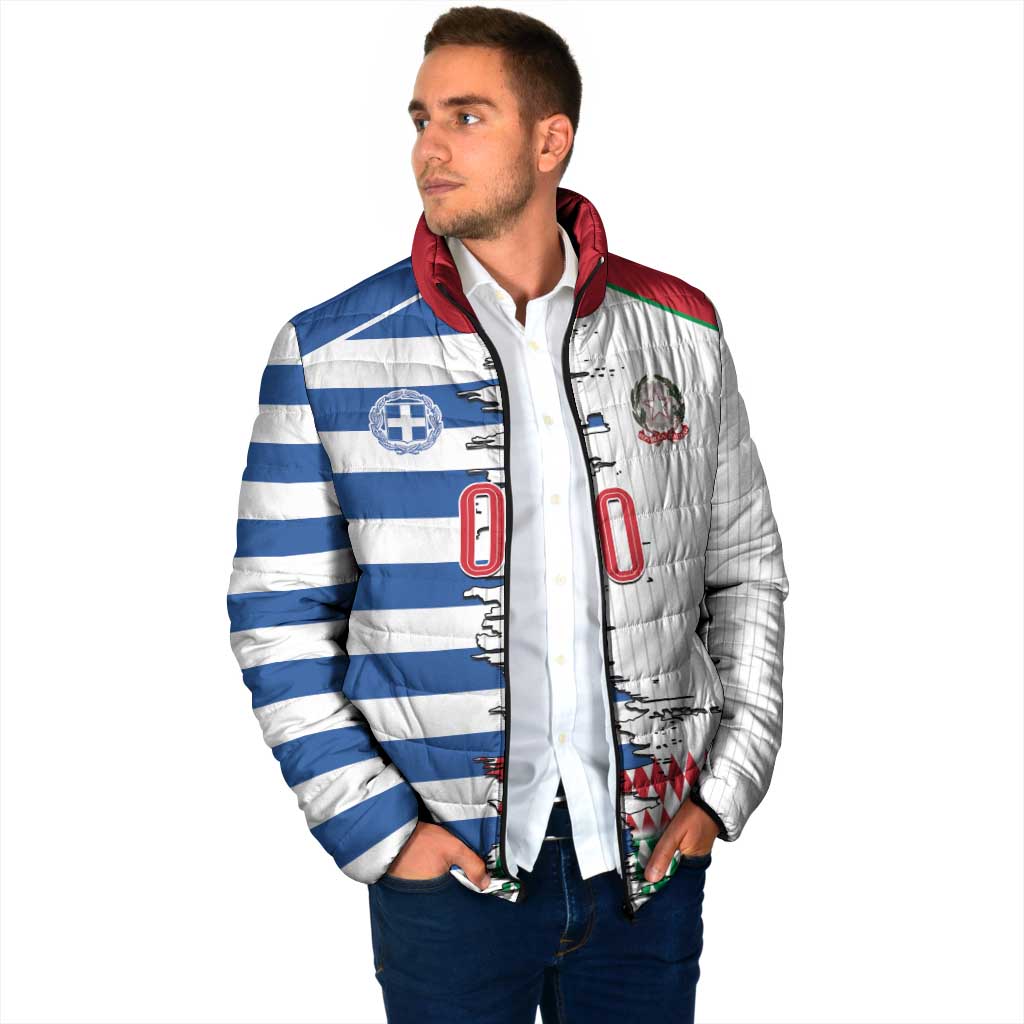 Custom Greece Italy Cultural Half Flag Padded Jacket Scratch Style