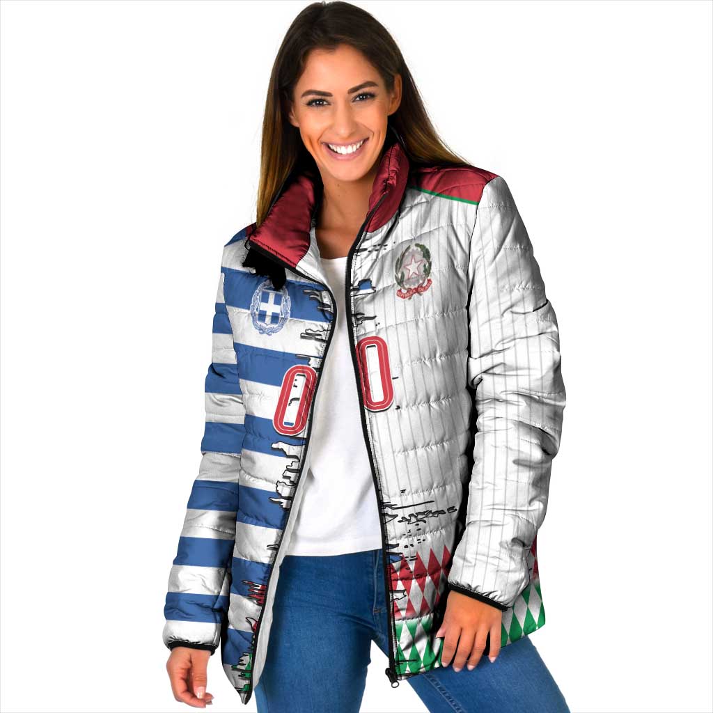 Custom Greece Italy Cultural Half Flag Padded Jacket Scratch Style