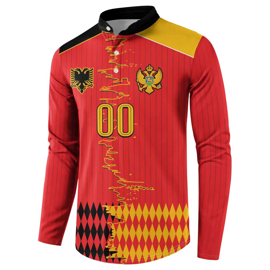 Custom Albania Montenegro Cultural Half Flag Button Sweatshirt Scratch Style