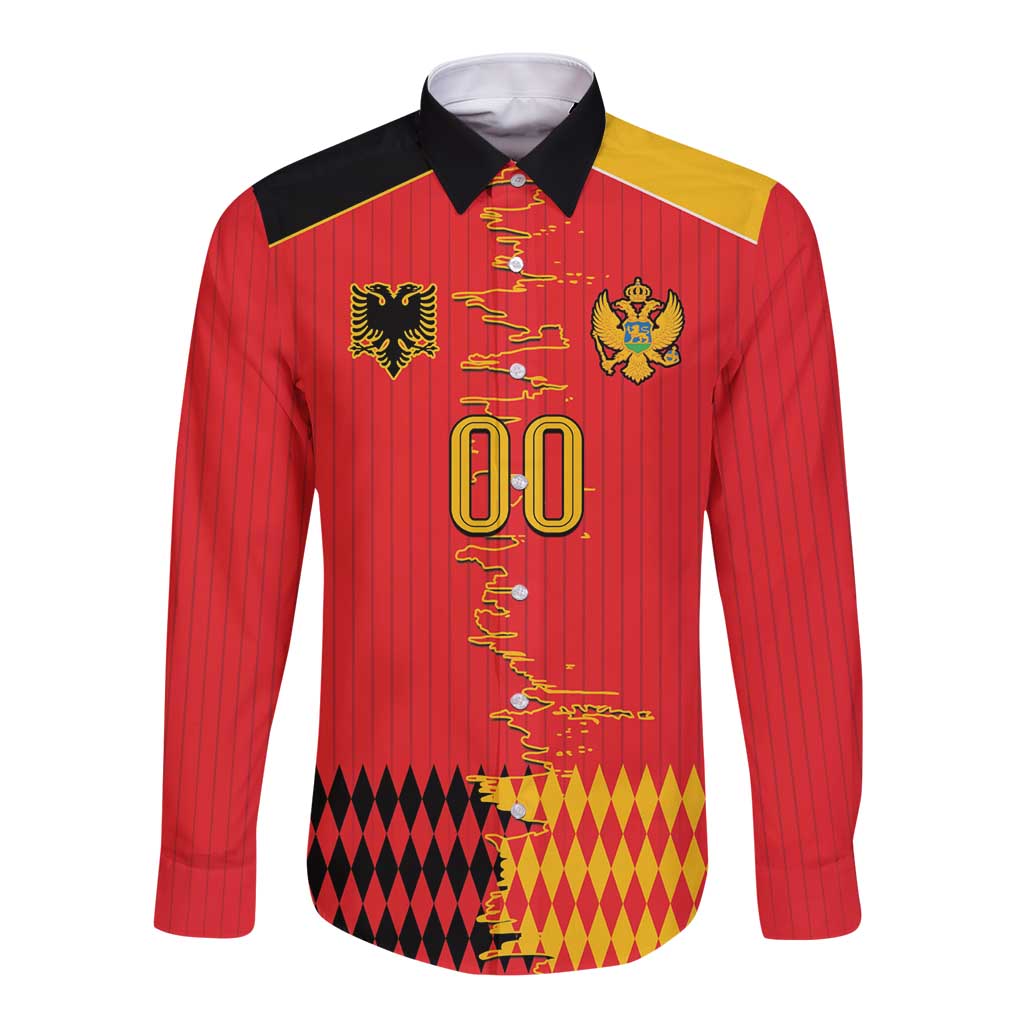 Custom Albania Montenegro Cultural Half Flag Long Sleeve Button Shirt Scratch Style