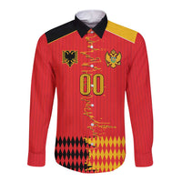 Custom Albania Montenegro Cultural Half Flag Long Sleeve Button Shirt Scratch Style