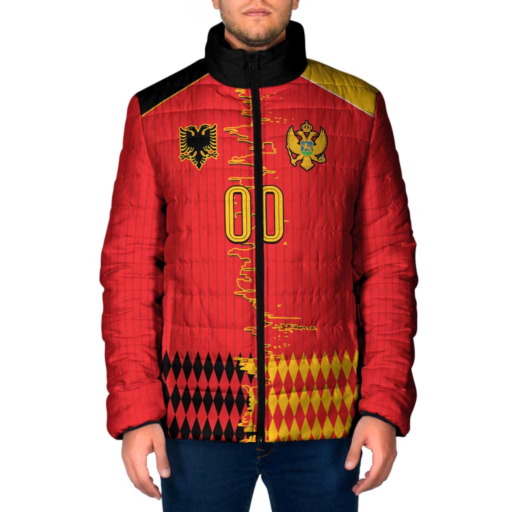 Custom Albania Montenegro Cultural Half Flag Padded Jacket Scratch Style