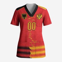 Custom Albania Montenegro Cultural Half Flag Scrub Top Scratch Style