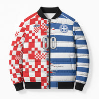 Custom Croatia Greece Cultural Half Flag Bomber Puffer Jacket Scratch Style