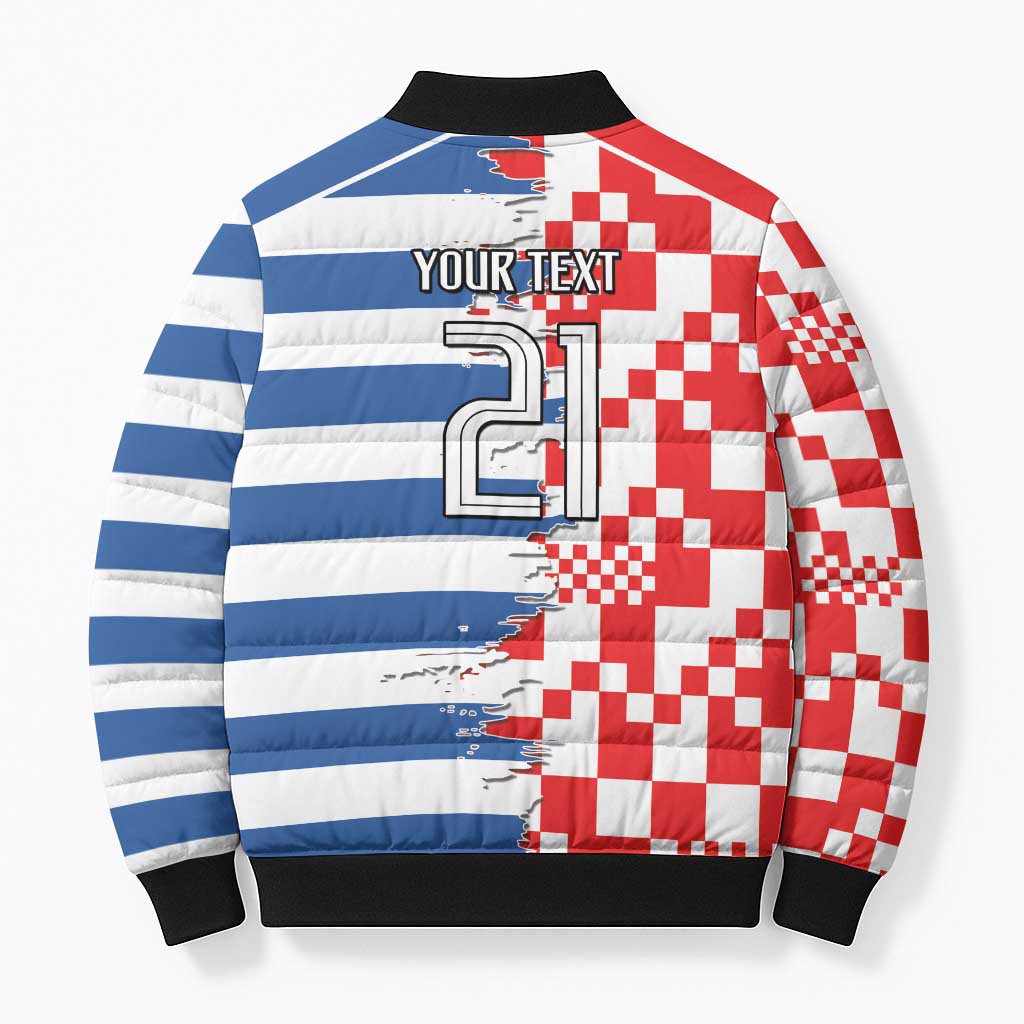 Custom Croatia Greece Cultural Half Flag Bomber Puffer Jacket Scratch Style