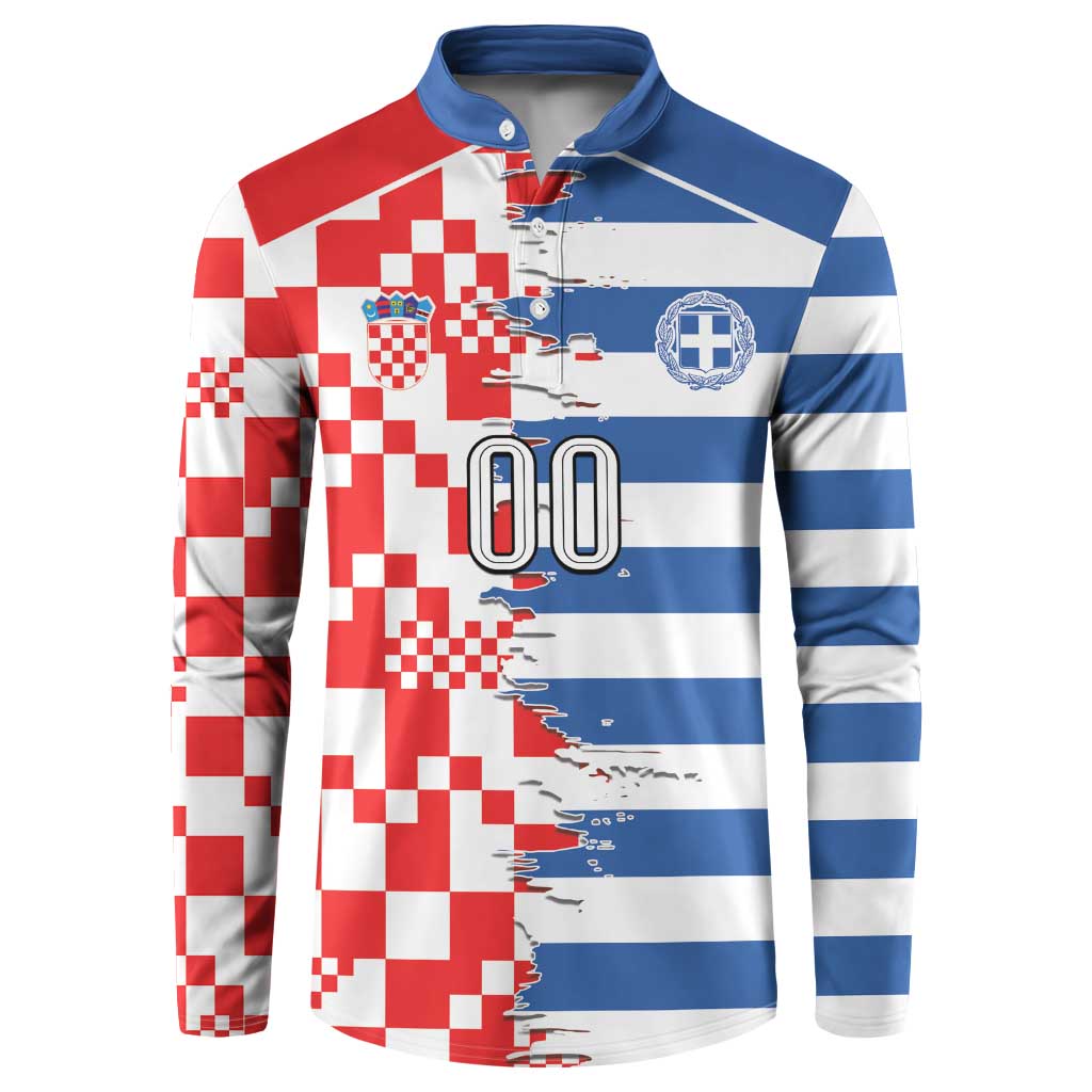 Custom Croatia Greece Cultural Half Flag Button Sweatshirt Scratch Style