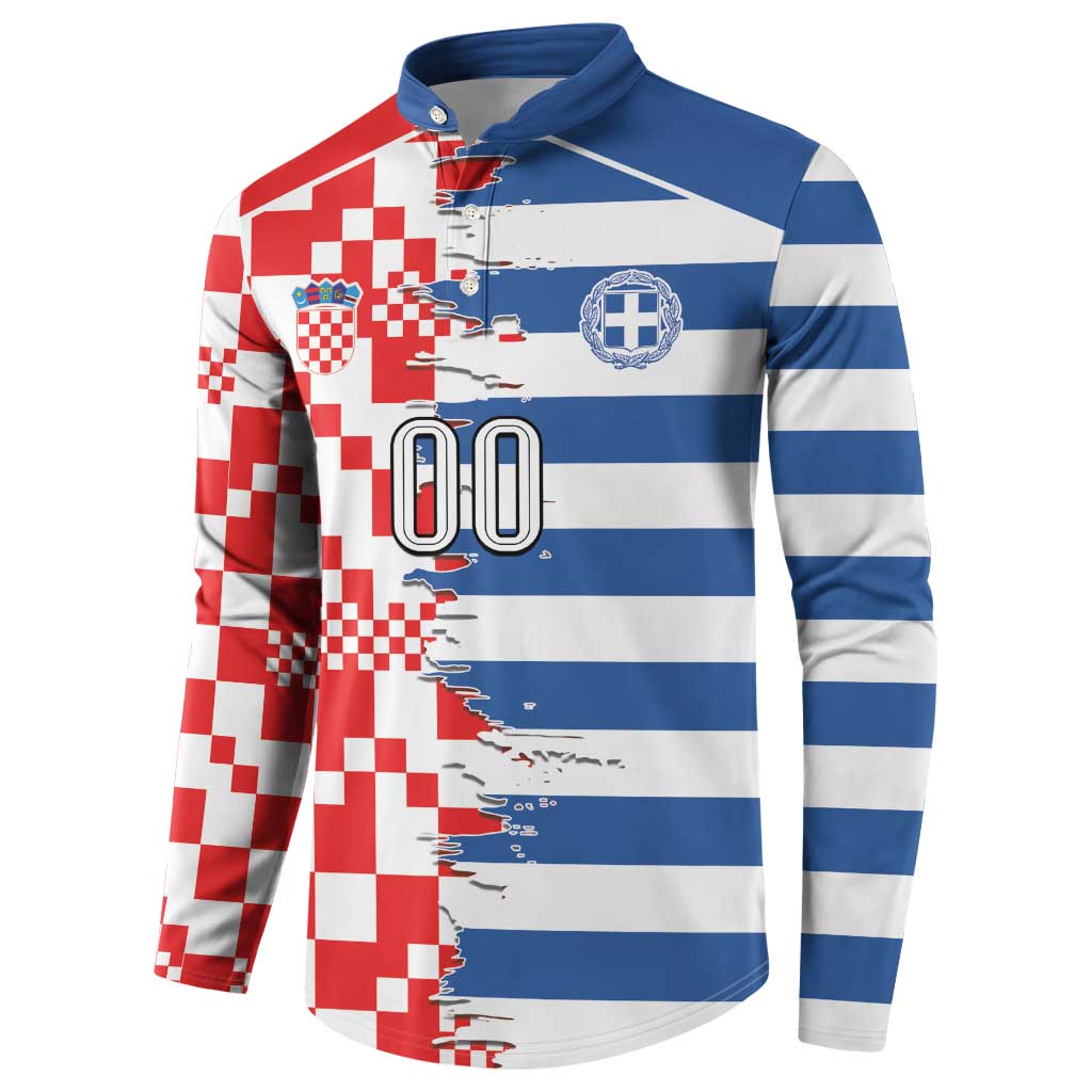 Custom Croatia Greece Cultural Half Flag Button Sweatshirt Scratch Style