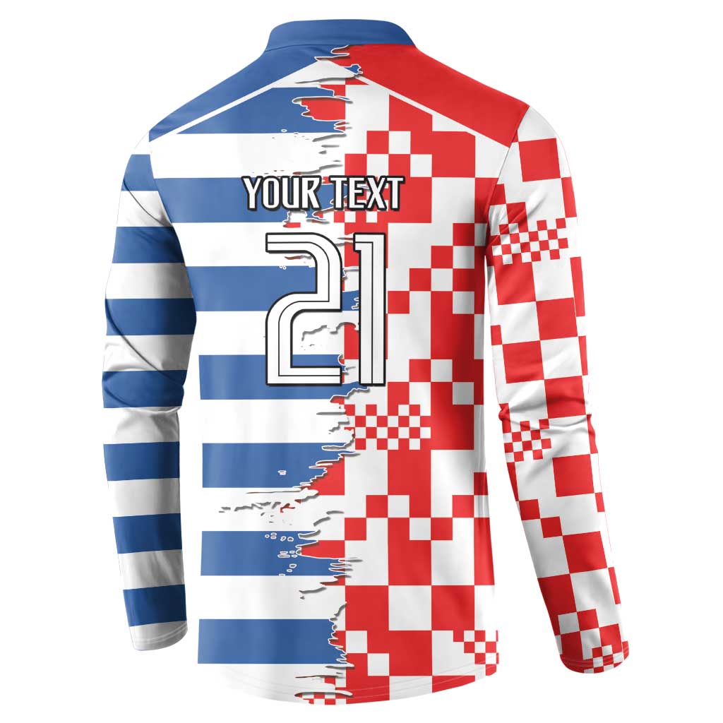 Custom Croatia Greece Cultural Half Flag Button Sweatshirt Scratch Style