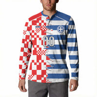 Custom Croatia Greece Cultural Half Flag Button Sweatshirt Scratch Style