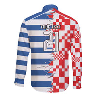 Custom Croatia Greece Cultural Half Flag Long Sleeve Button Shirt Scratch Style